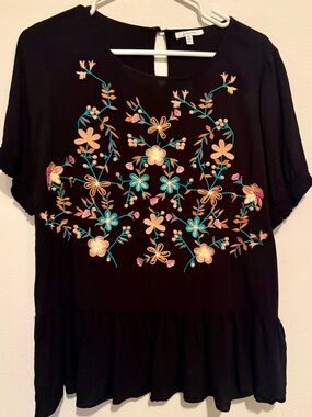 JODIFL Black Tunic with Multicolor Floral Embroidery